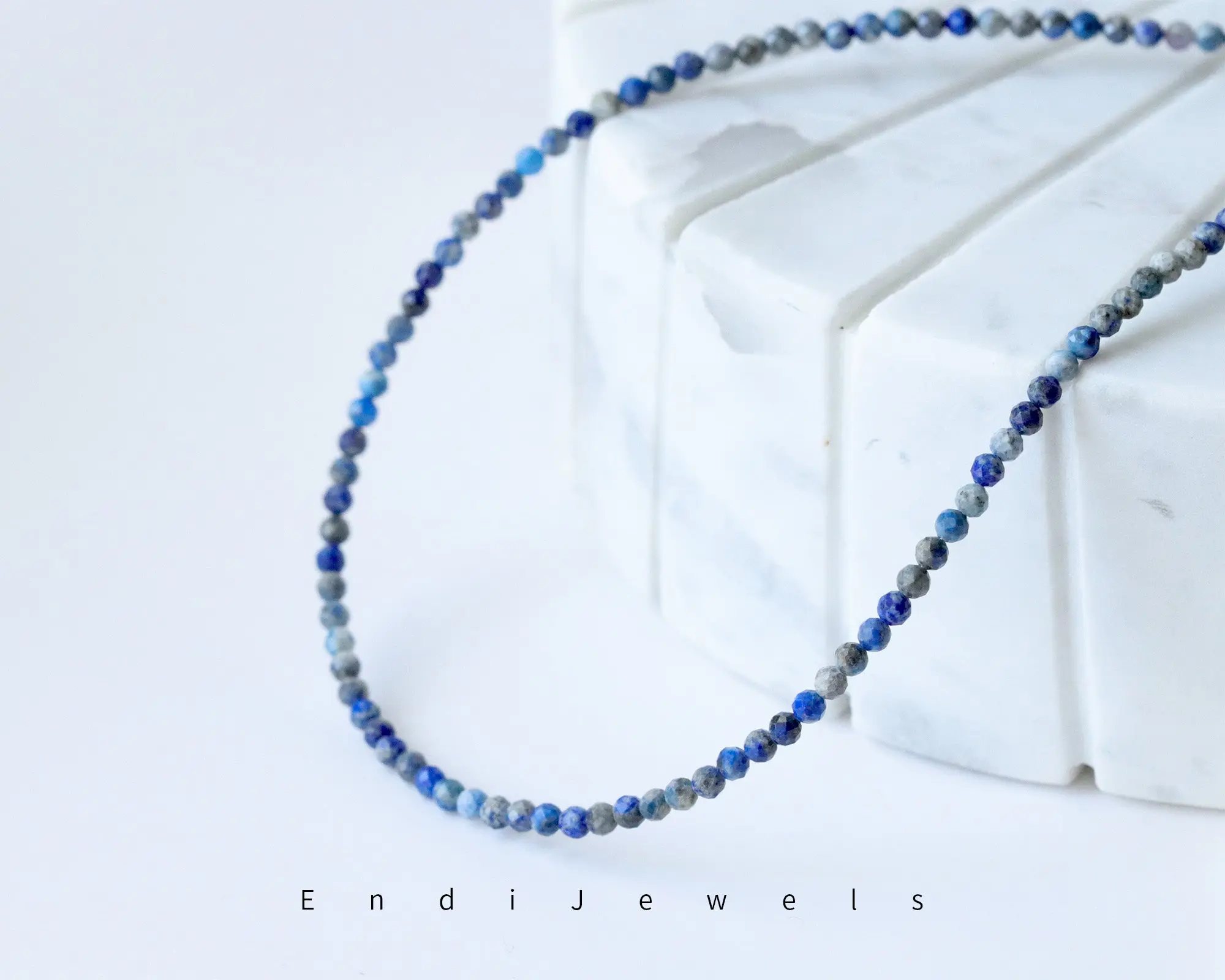 Lapis Lazuli 3mm Faceted Beaded Choker, Bracelet, Natural Gemstones, Lapis Lazuli AB Beads