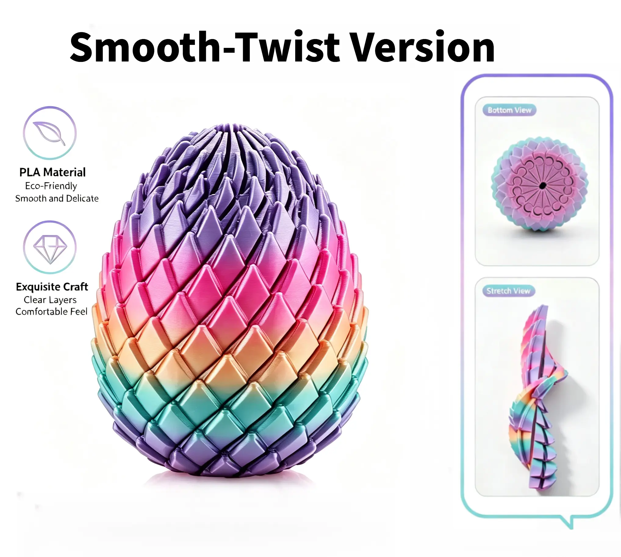 Smooth-Twist Fidget Dragon Egg, Premium PLA 3D Printed Silky-Smooth Deformable Stress Relief Toy for Classic & Novelty Toy Enthusiasts