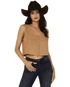 Cleo + Wolf Women's Brighton Cropped Pintuck Tank - Clsu24k12-Bz