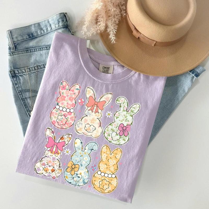 Comfort Colors Coquette Easter Bunny Floral TShirt, Easter Bunny T-Shirt, Coquette Easter Teee, Girly Easter Kids Bow, Retro Easter TShirt
