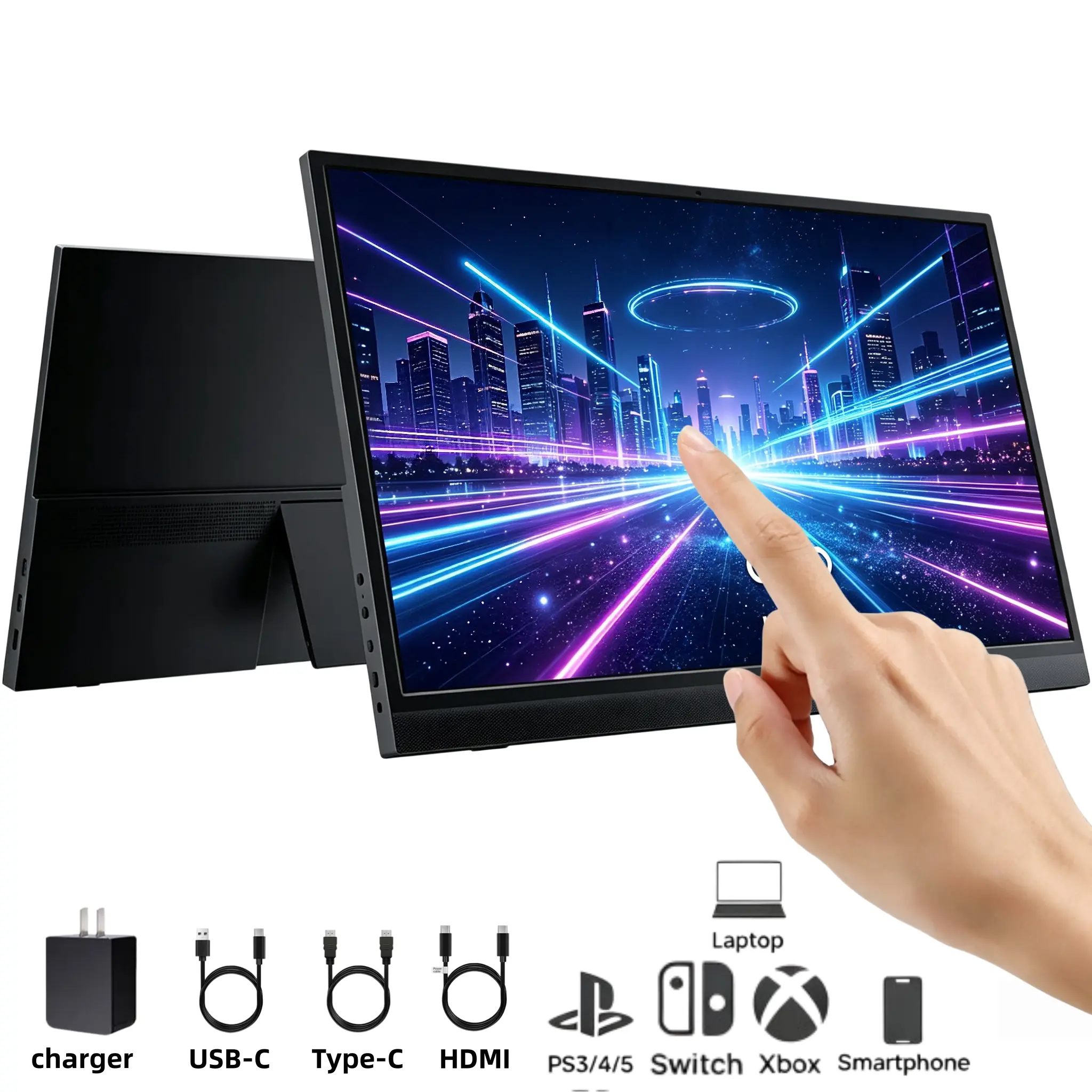 15.6" FHD 1080P Portable Gaming Monitor, 144Hz/60Hz Touchscreen, 100% sRGB, Built-in Kickstand for PS5, Xbox, Laptop, PC, External Screen for Switch