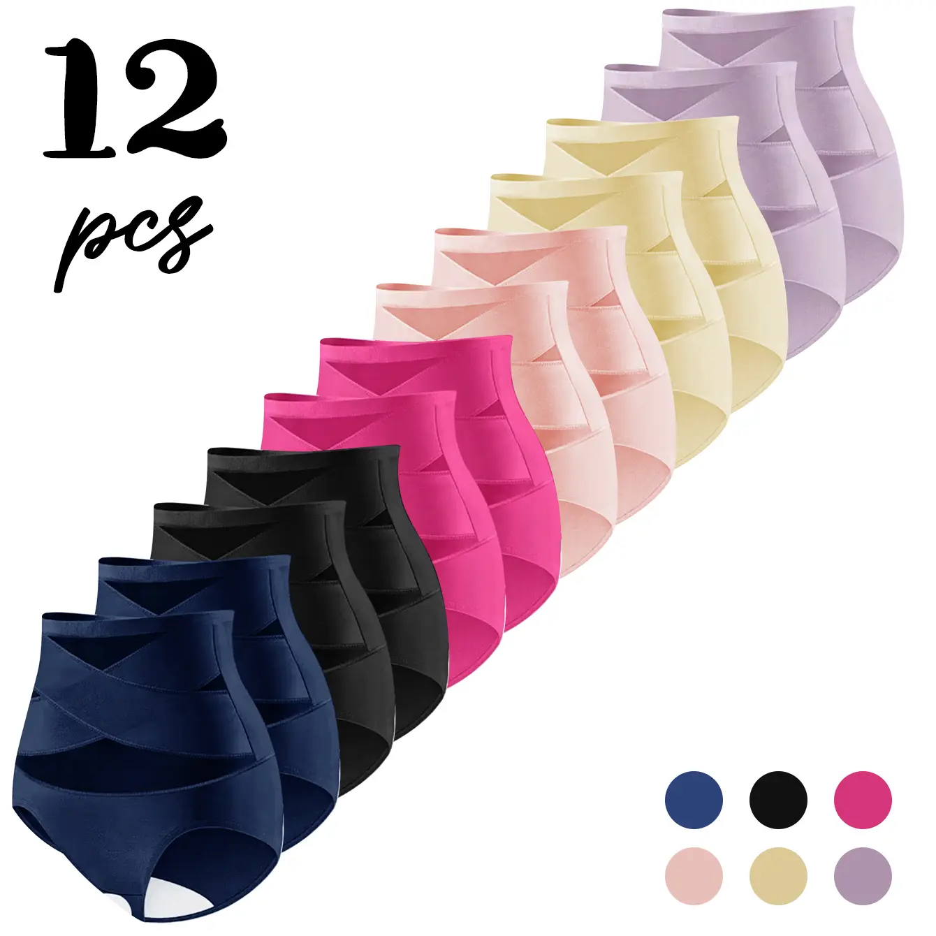 12/6PCS-Women’s seamless butt-lifting panties, mid-rise design with crisscross mesh, soft, Womenswear breathable triangle shape, tummy control for a lifted rear, basic women’s underwear,invisible women’s lingerie,suitable for graduation dresses.Fit Cutout