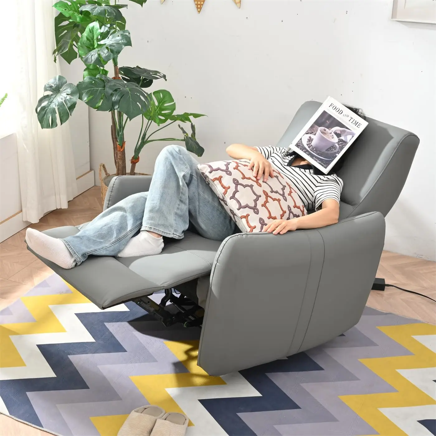 Power Recliner Chair Wall Hugger Recliners for Small Spaces with USB Port Zero Wall Recliners Electric Recliner Chair for Adults Reclining Sofa Home Theater Seating for Bedroom Living Room, Blue Gray