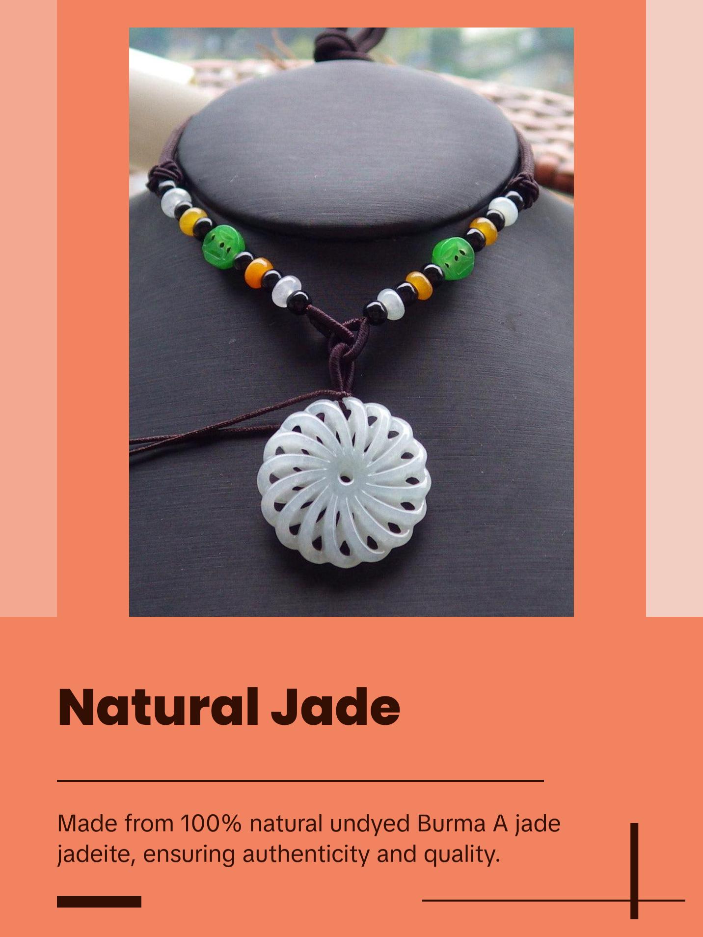 Certified Hand Carved Light Green Natural Myanmar Burma A Jade jadeite Coin Knotte Flower Circle Pendant Necklace