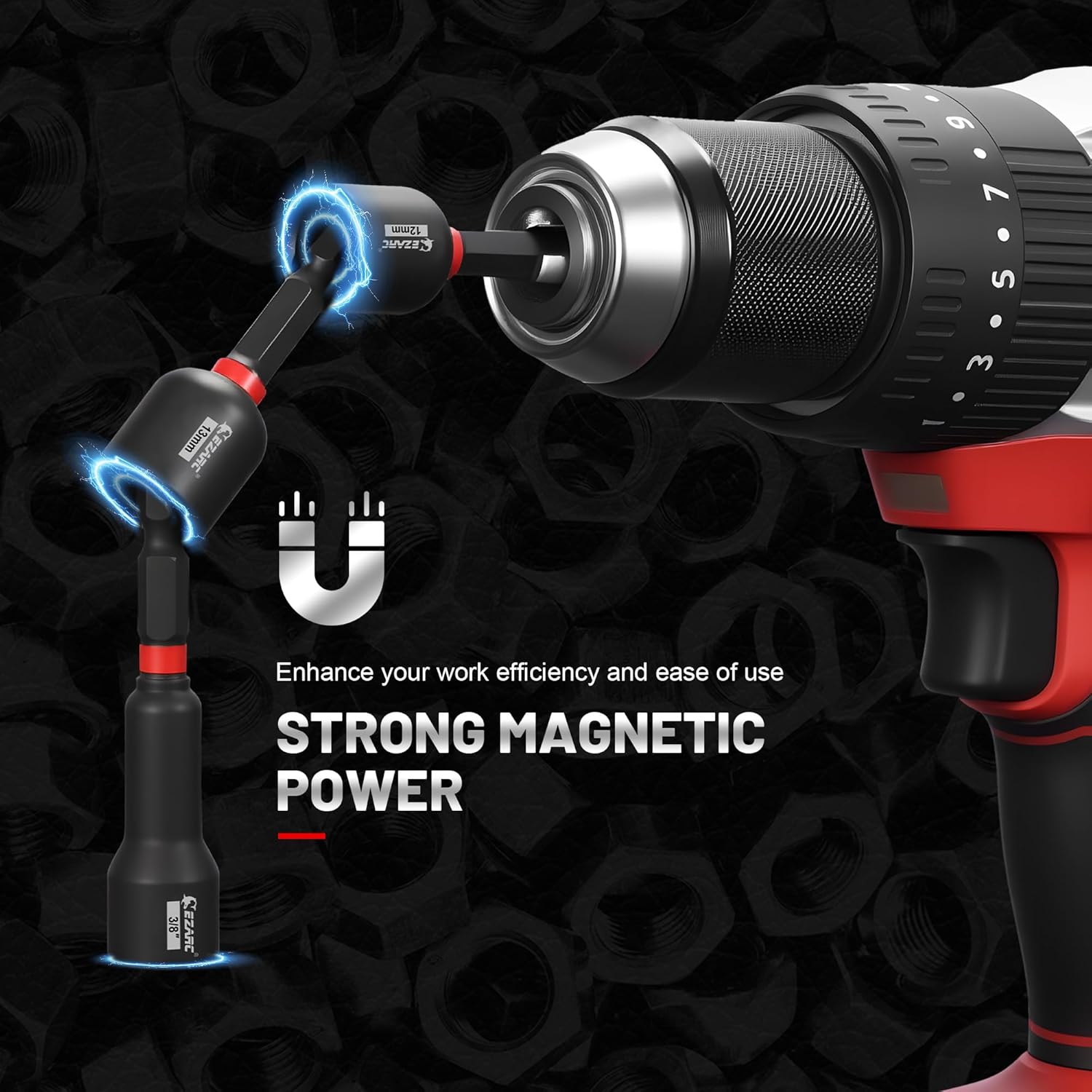 EZARC 55PCS Magnetic Impact Nut Driver Set, 1/4" Hex Shank Socket Adapter with Deep & Shallow Sockets, Wing Nut Setter, S2 Bits & Extension - Compatible with Impact Drills/Wrenches