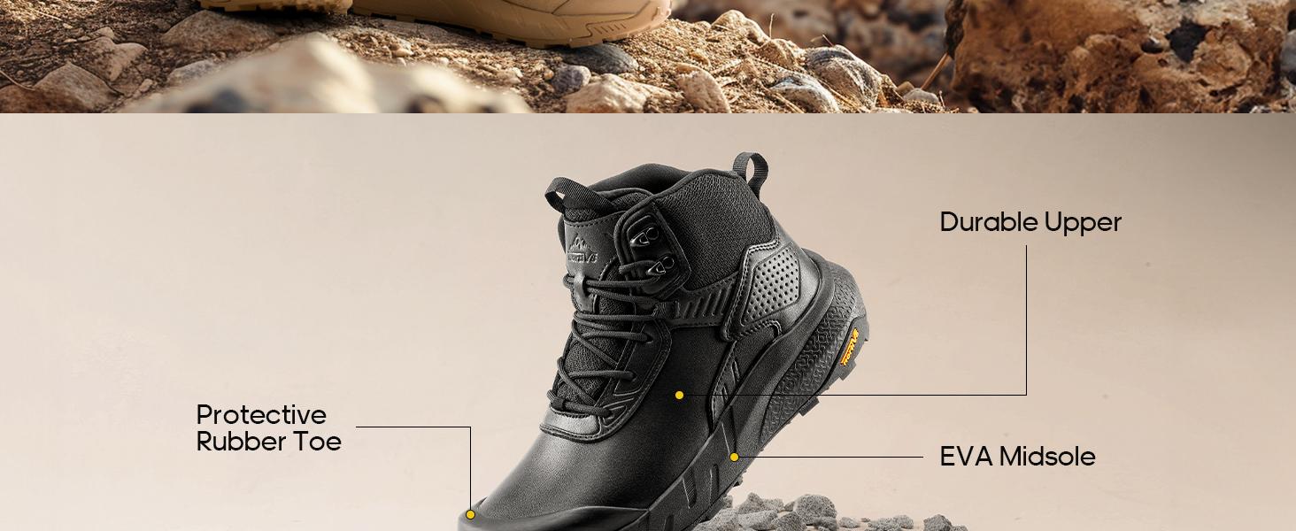 NORTIV 8 Men's Waterproof Military Tactical Work Boots Leather Motorcycle Combat Lightweight Non-Slip Hiking Boots for Men Defender Ankle-high Protection Durable Breathable Fabric - Outdoor Footwear SpringStatements