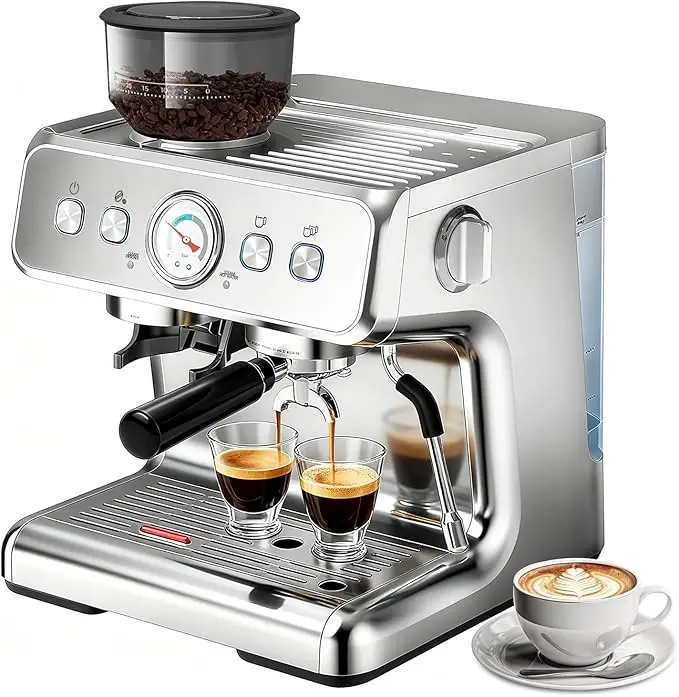 Espresso Machine, 20 Bar Semi-Automatic Espresso Machine with Grinder & Milk Frother Steam Wand, 1450W Home Cappuccino Latte Machine with Removable 95 Oz Water Tank, Stainless Steel sohochic