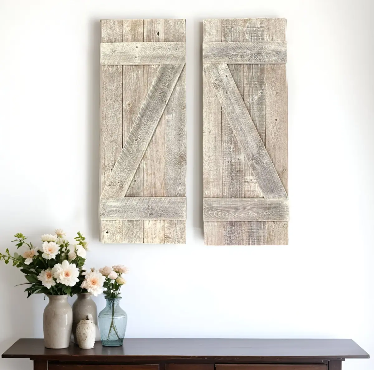 HomeRoots 380349 Traditional Reclaimed Wood Rustic Weathered Grey Window Shutters - Set of 2, Living Room Decor, Window Décor Curtain & Blind Accessory