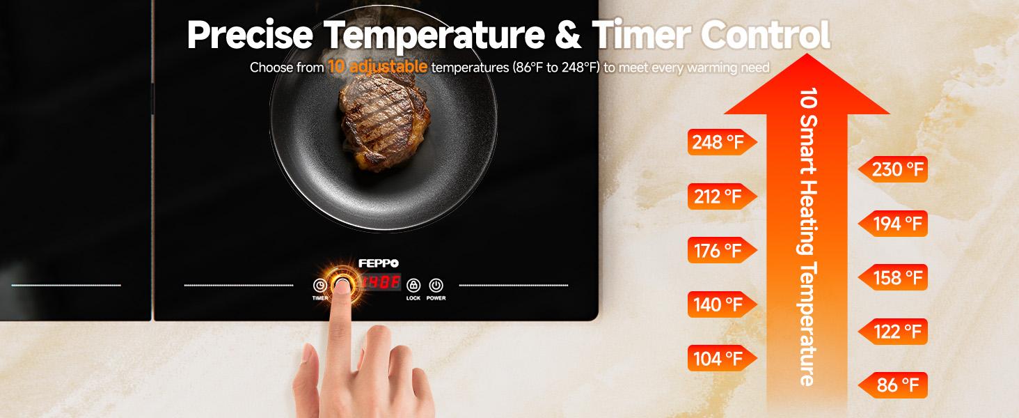 FEPPO 2026 Electric Warming Tray (Extra Long 47”x15”) with Independent Temp & Timer Control, Food Warmers for Parties Buffet with 10 Temp Settings and Timer for Parties Buffet, Gatherings