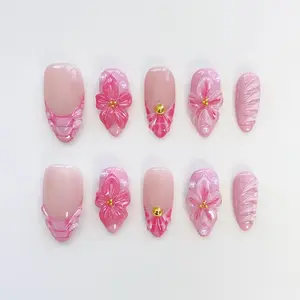 Pink Floral Bloom Pink Press On Nails, Floral Nail, Spring Nail, Gift for Her