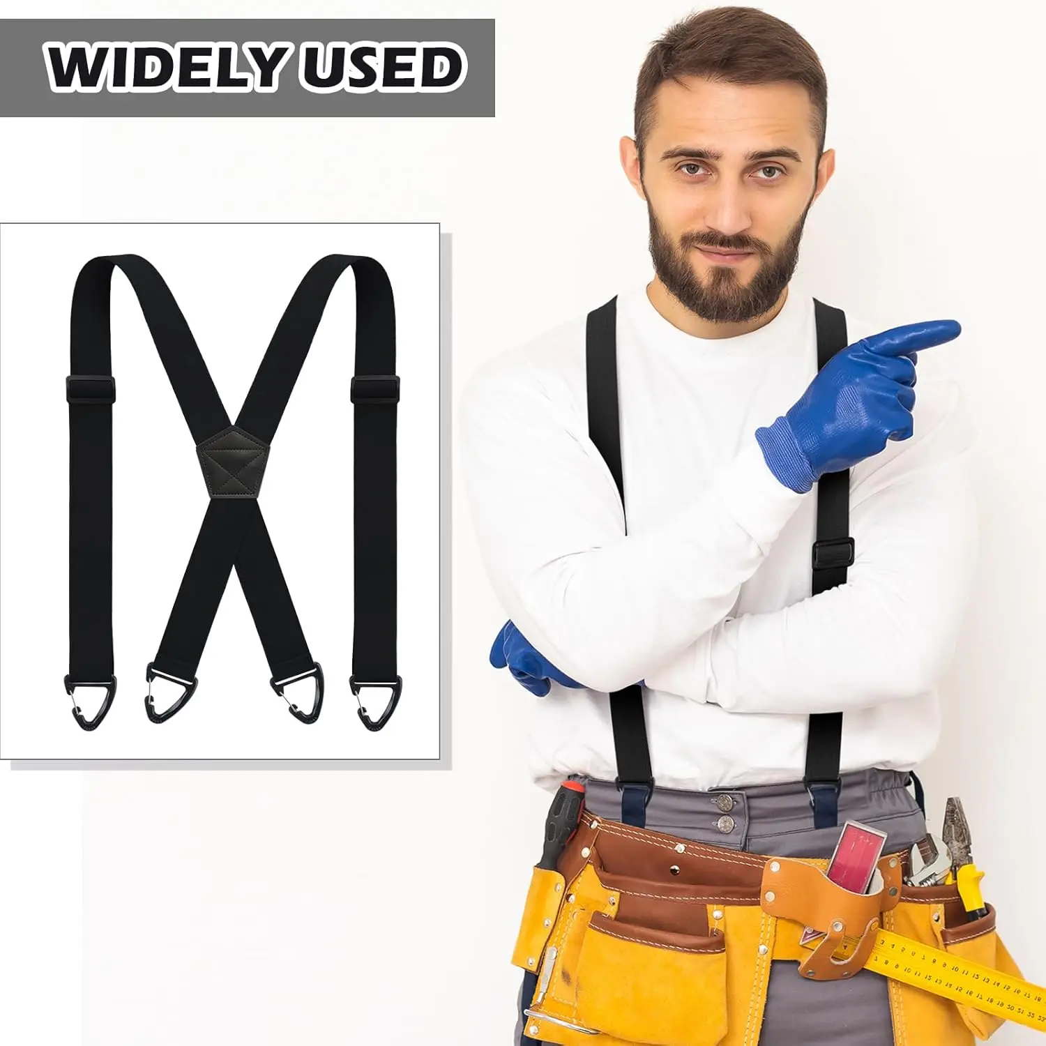 Hidden Suspenders for Men, Elastic Adjustable Mens Suspenders Black Suspender with 3 Snap Loop for Dress Pants, Tuxedos, Jeans