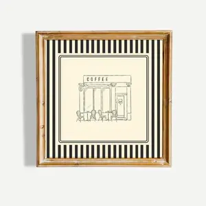 Coffee Shop Line Art Poster – Minimalist Striped Wall Decor