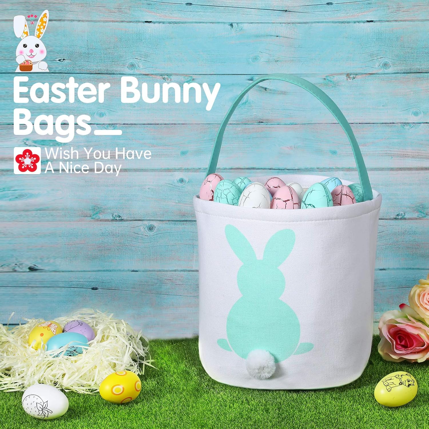 4/6 Pcs Easter Bunny Basket Easter Gift Bags Reusable Totes Bags Easter Eggs Basket for Egg Hunt,Easter Gift buckets for Student Adult Office Employee Coworker,Outdoor Church School Classroom Decorations,Spring Birthday Party Supplies