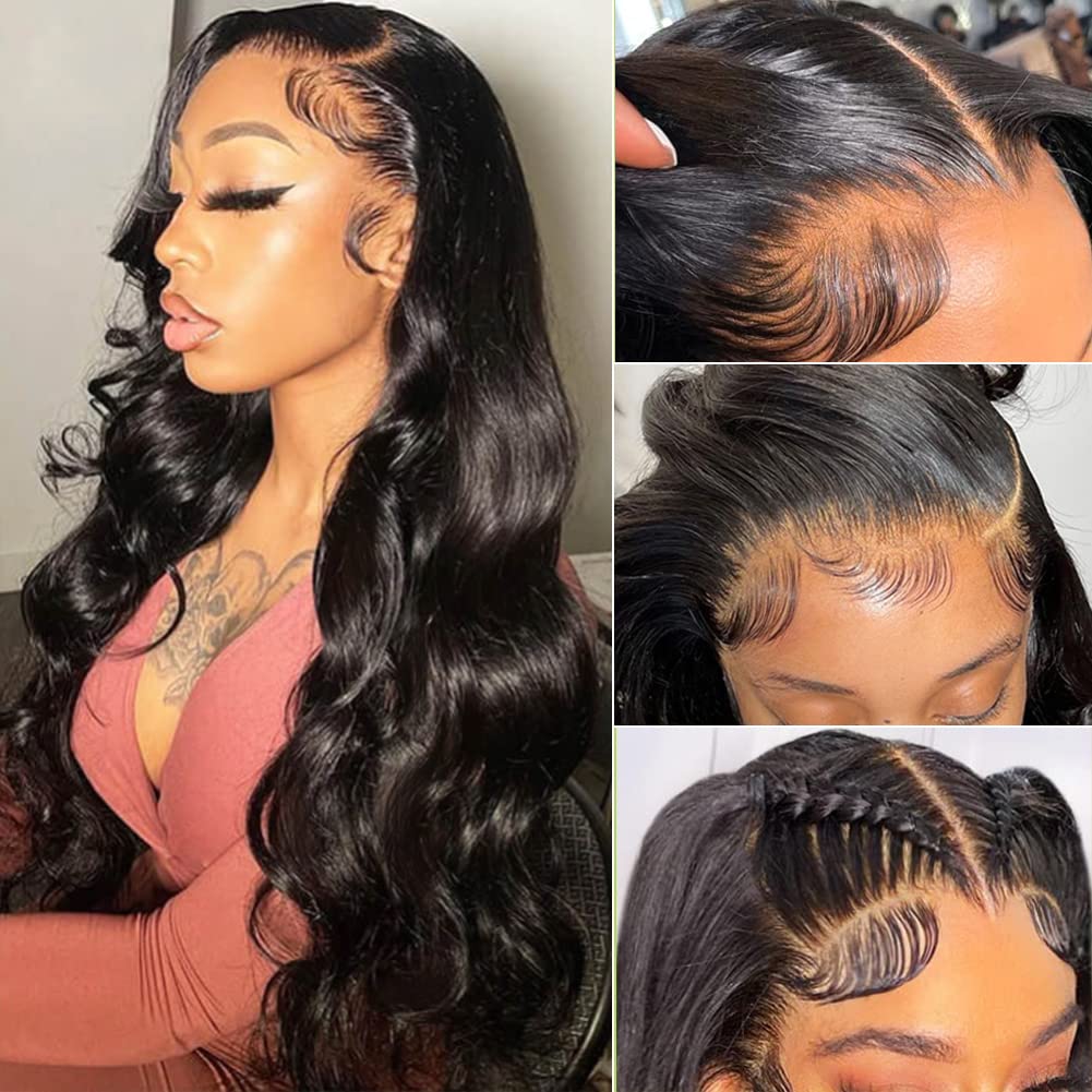 Bling Hair 13x6 Body Wave Transparent Lace Front Wigs Human Hair Pre Plucked 180 Density HD Lace Frontal 13x4 Drawstring Glueless Wigs with Baby Hair for Women 16-36Inch