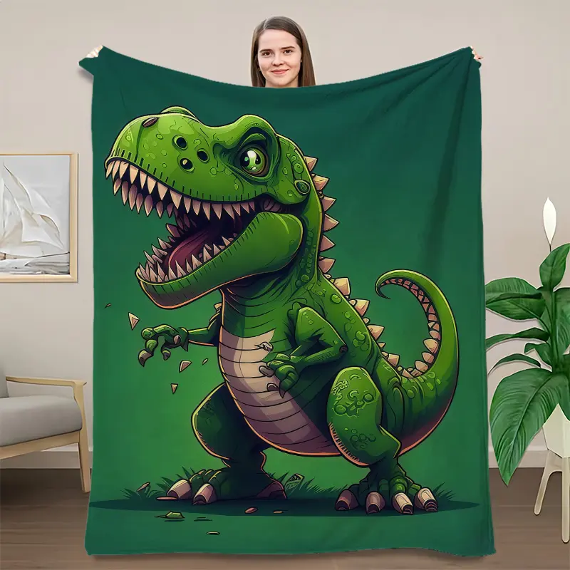 Dinosaur Pattern Soft Fabric Throw Blanket - Breathable, Durable, Ideal for Home/Travel, Bedroom Decor and Home Office Napping Use