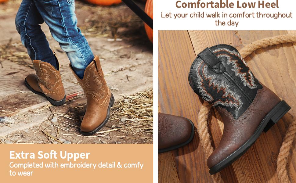 DREAM PAIRS KIDS Square-Toe Western Cowboy Boots