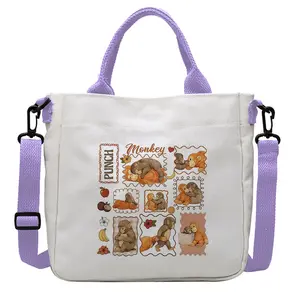 Punch Monkey Small Crossbody Bag - Relatable Cartoon Print Canvas Tote, Everyday Commuter Gift Purse