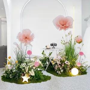 Artificial Silk Flower Decoration, Giant Flowers 5.5Ft for Wedding Background Decor, Large Shop Window Display,Photography Props, Huge Fake Flower with Standing Stems and Base (Purple)