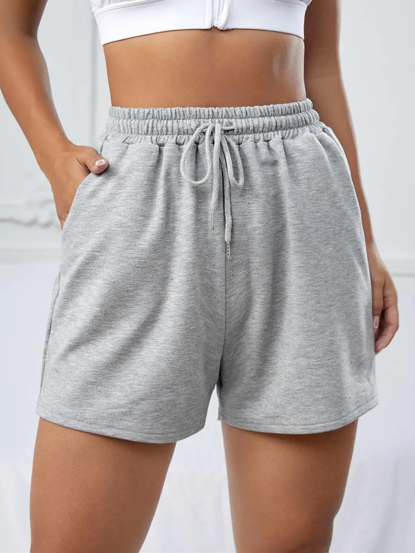 Women's Drawstring Waist Sweatshorts, Casual Jogger Shorts for Summer, Women's Bottoms for Daily Wear, Womenswear, Athleisure Street Shorts, Casual Comfy Shorts, Casual Athletic Shorts, Fashion Casual Shorts, Loose Fitting Shorts