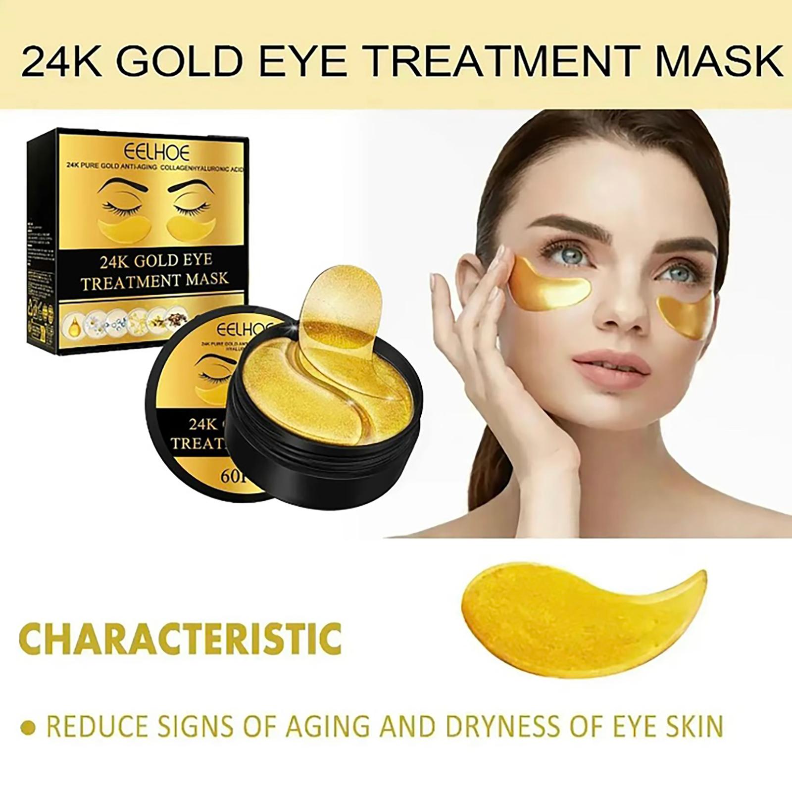 24k Gold Moisturizing Eye Mask, 60pcs/set Tightening and Lifting Eye Patches, Hydrating Brightening & Firming Eye Sticker, Beauty & Personal Eye Care Product, Skincare Products Skincare Set, Fall Gift smooth wrinkle
