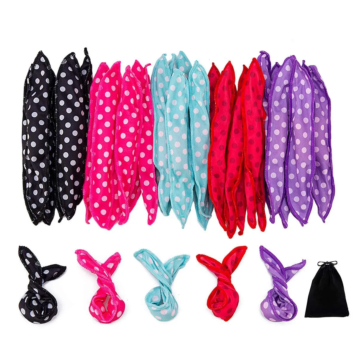 Pack of 30 Colorful Hair Curler Rollers DIY Night Sleep Foam Hair Styling Tools Flexible Soft Sponge Pillow Curlers Rollers With Velvet Storage Bag