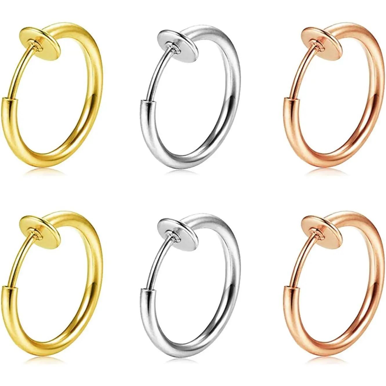 Clip-on Faux Nose & Septum Rings - Hoop, Lip, Helix & Cartilage Earrings - Non-Piercing Jewelry