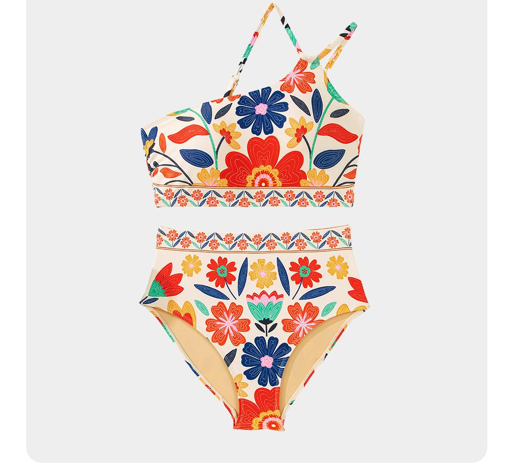 Aleumdr Women's High Waisted Bikini Sets One Shoulder Floral Print Swimsuits 2 Piece Tummy Control Bathing Suits SpringStatements