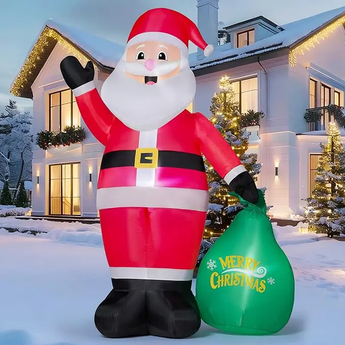 JOYIN 8FT Tall Christmas Inflatable Santa Outdoor Decoration for Yard, Blow Up Santa Decor Holding Gift Bags with Build-in LEDs for Xmas Party Decor Yard Outside Garden Holiday Decoration 8ft Climbing Santa