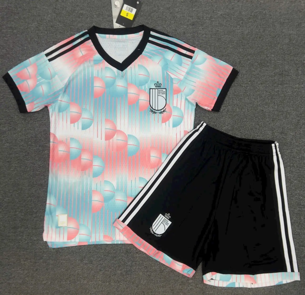 2026's Youth Soccer Set - Vibrant Gradient Jersey & Black Shorts with White Stripes - Perfect for Kids' Sports
