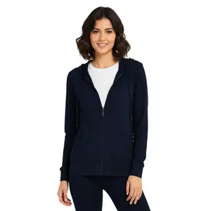 Women’s Lightweight Cotton Hoodie with Packets Full Zip Up Cotton Blend Drawstring Regular & Plus Size S-3XL Casual Zipper Hooded Sweatshirt Womenswear Activewear for Spring Fall Winter Outdoor