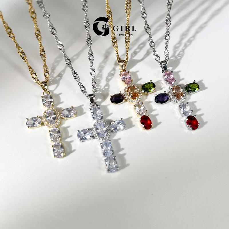 GGIRL 18K Gold Plated Dainty Cross Necklace for Women and man Cubic Zirconia Cross Necklace Faith Pendant Necklaces Trendy Stainless Steel Minimalist Fashion Jewelry Gift for Holiday Haul Christmas Birthdays Anniversaries
