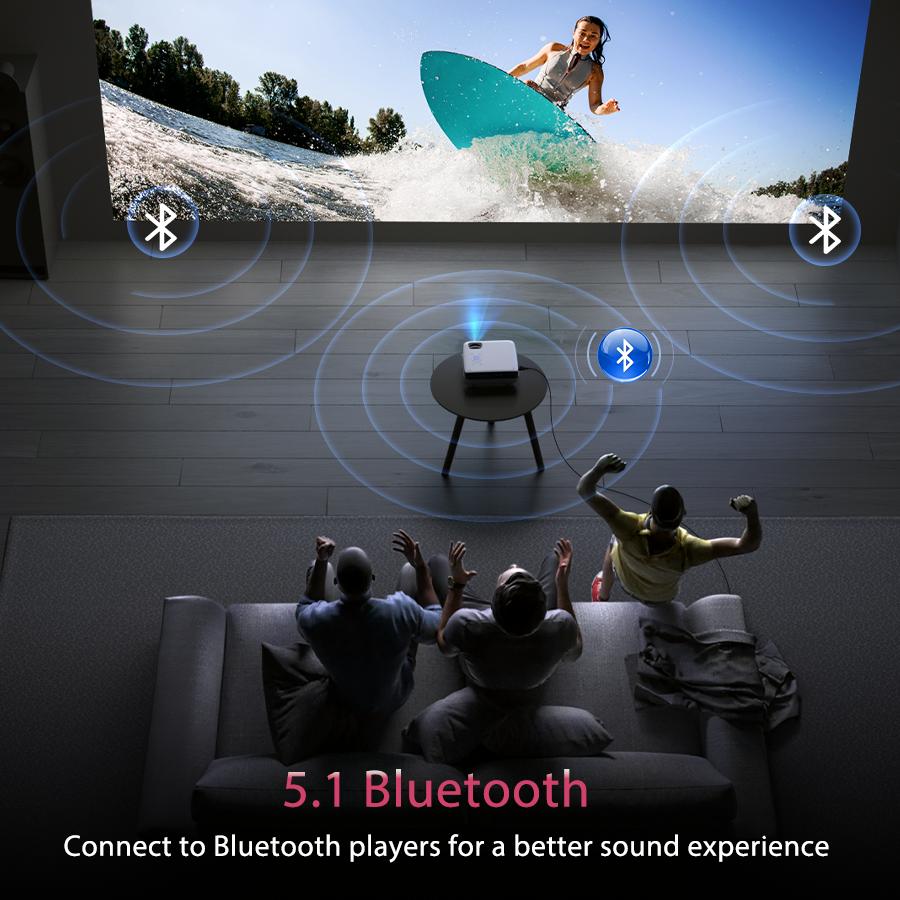 Happrun TK-H1 1080P Bluetooth Projector | Portable Mini H1 Projector for Home Theater, Bedroom Cinema, Outdoor Movies & Camping | Connects to Smartphone, iPhone, HDMI, USB, TV Stick, Fire Stick, PS4, PS5 | Bright Screen & Easy Setup