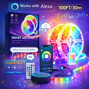 100FT WiFi Led Strip Lights Smart Led Light Strip Work with Alexa & Google Assistant RGB Music Sync Color Changing Led Light for Bedroom Decors