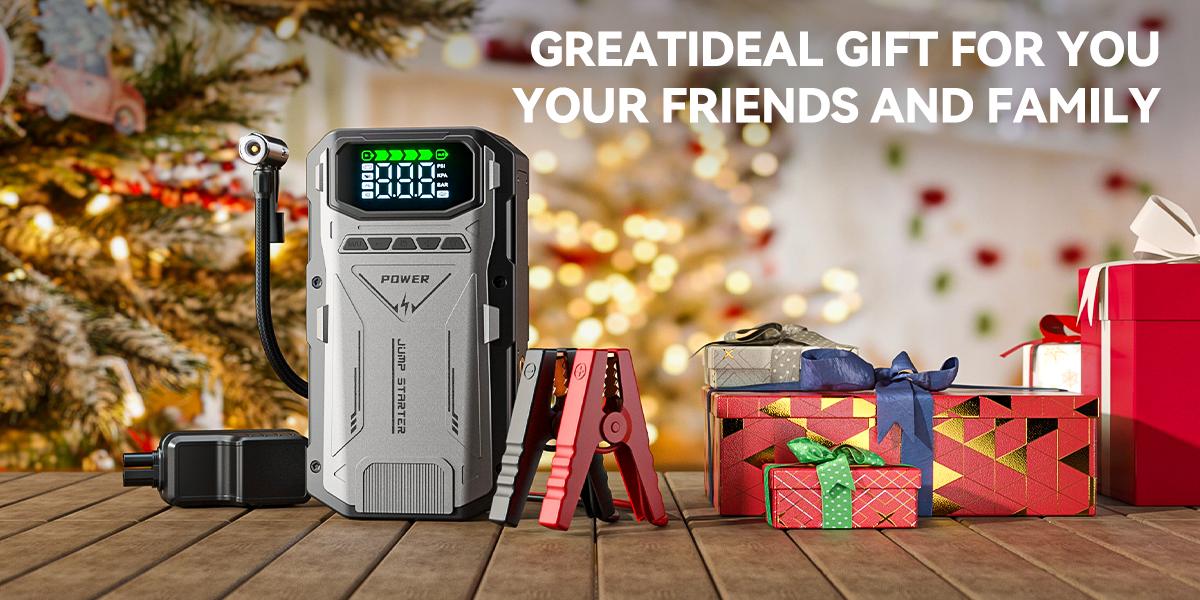 Geeneu 16800mAh Portable Car Jump Starter with Air Compressor, LCD Display, Car Jump Box & Car Battery Jump Starter for 150 PSI (10.0L Diesel) Capacity