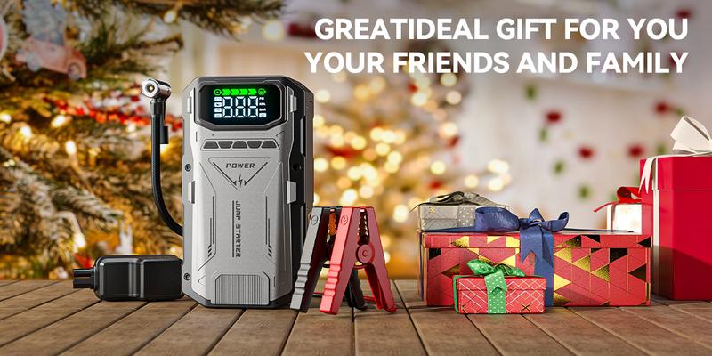 Geeneu 16800mAh Portable Car Jump Starter with Air Compressor, LCD Display, Car Jump Box & Car Battery Jump Starter for 150 PSI (10.0L Diesel) Capacity