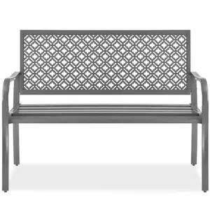 Best Choice Products Indoor Outdoor Steel Garden Bench w/ Geometric Backrest, Foot Levelers