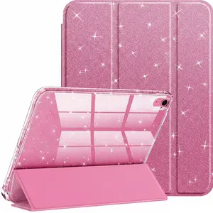 Case for iPad Air 11-inch M3 (2025) / M2 (2024), iPad Air 5th (2022) / 4th Generation (2020) 10.9 Inch - Glittering Sparkly Shockproof Cover with Shiny Clear Back Shell & Pencil Holder,Auto Wake/Sleep,Rose Red