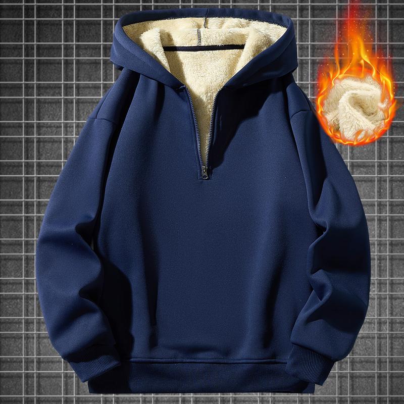 Men's Solid Color Hooded Sweatshirt with Fleece-Lined Hood - Warm Winter Pullover, Front Pocket, Machine Washable, Casual Regular Fit for Autumn & Winter, Sweater Hoodie, Durable Fabric