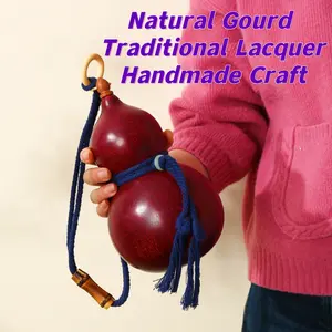 Handcrafted Natural Gourd Flask Bottle with Traditional Lacquer Art Portable Whiskey Drinking Flask Unique Gift for Men Collectors