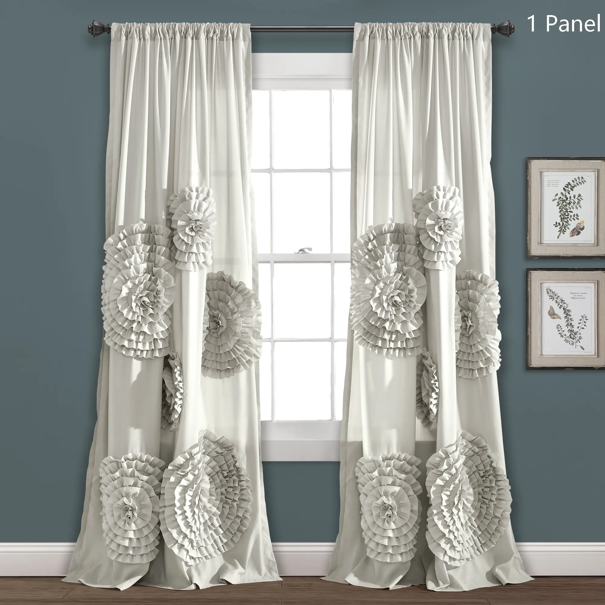 Lush Decor Serena Light Filtering Window Curtain (Single Panel), Sold Individually, 54" Wide- Drapes - Floral Curtains for Bedroom - Cute Curtains - Coquette Decor