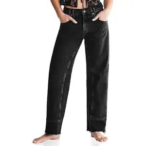 Cicy Bell Womens Straight Leg Stretchy Jeans High Waisted Front Seam Cropped Ankle Denim Pants with Pockets Fashion Womenswear Blue