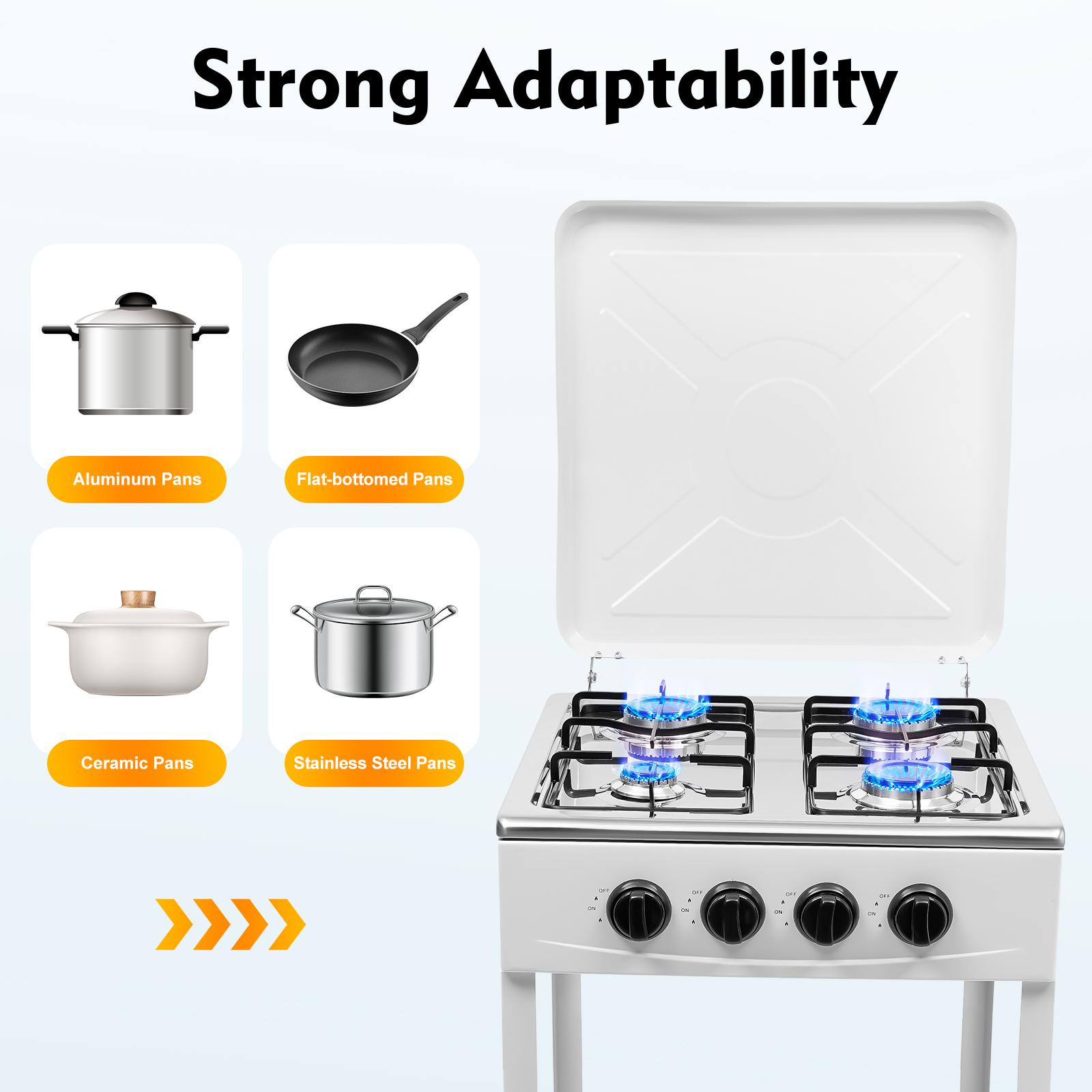 4 Burner Freestanding Gas Stove NG LPG Outdoor Camping Portable Cooktop with 4 Knobs Manual Ignition for RV Travel Emergency Preparedness Family Use