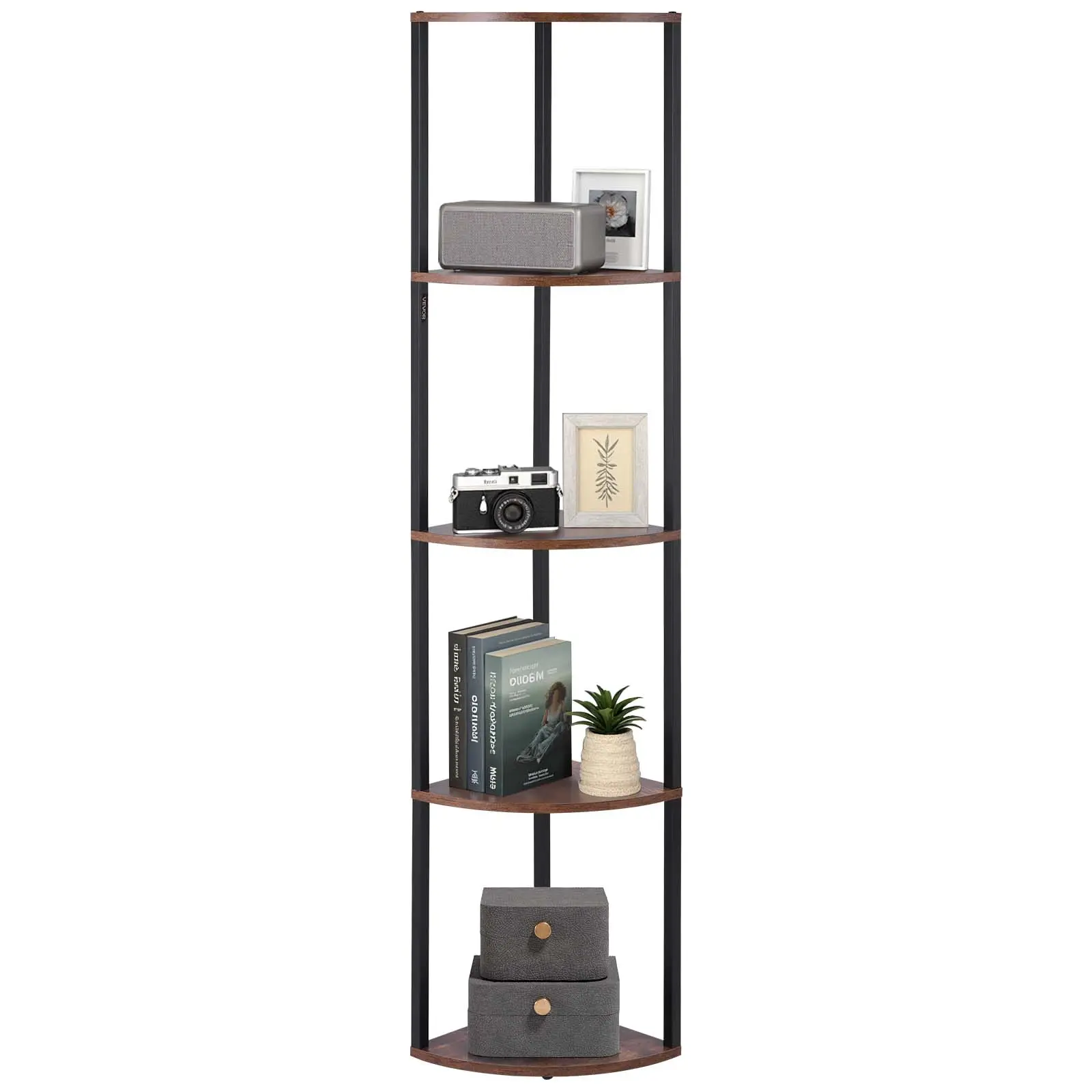 VEVOR 5-Tier MDF Modern LED Wall Corner Shelves, 64" Tall RC/APP-Controlled Multi-Color Adjustable Unit for Small Space Decor, Collectibles Storage in Bedroom