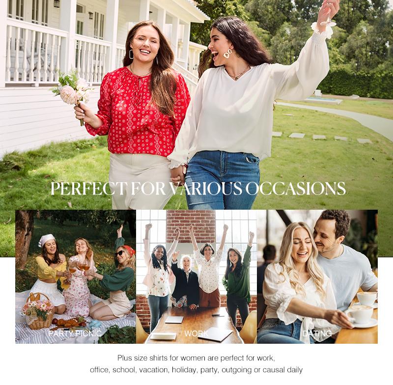 Eytino Womens Plus Size Tops Sexy V Neck Smocked Long Sleeve Casual Chiffon Blouse Flowy Work Shirts(1X-5X)