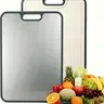 14x10 in Food-Grade Stainless Steel & PP Chopping Board, Reversible Rectangular Anti-Bacterial Durable Kitchen Board with Grip-Handle Carry, Large Surface, Dishwasher Safe, Portable for Garlic-Meat Prep, Chopping Garlic