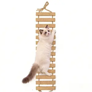 39.4 Inch Cat Cage with Sisal Rope Ladder Wooden Pet Furniture Cat Climbing Frame Cat Scratching Board Toy Cat Scratching Post Tree Cat Accessories Rope Ladder for Cats to Climb