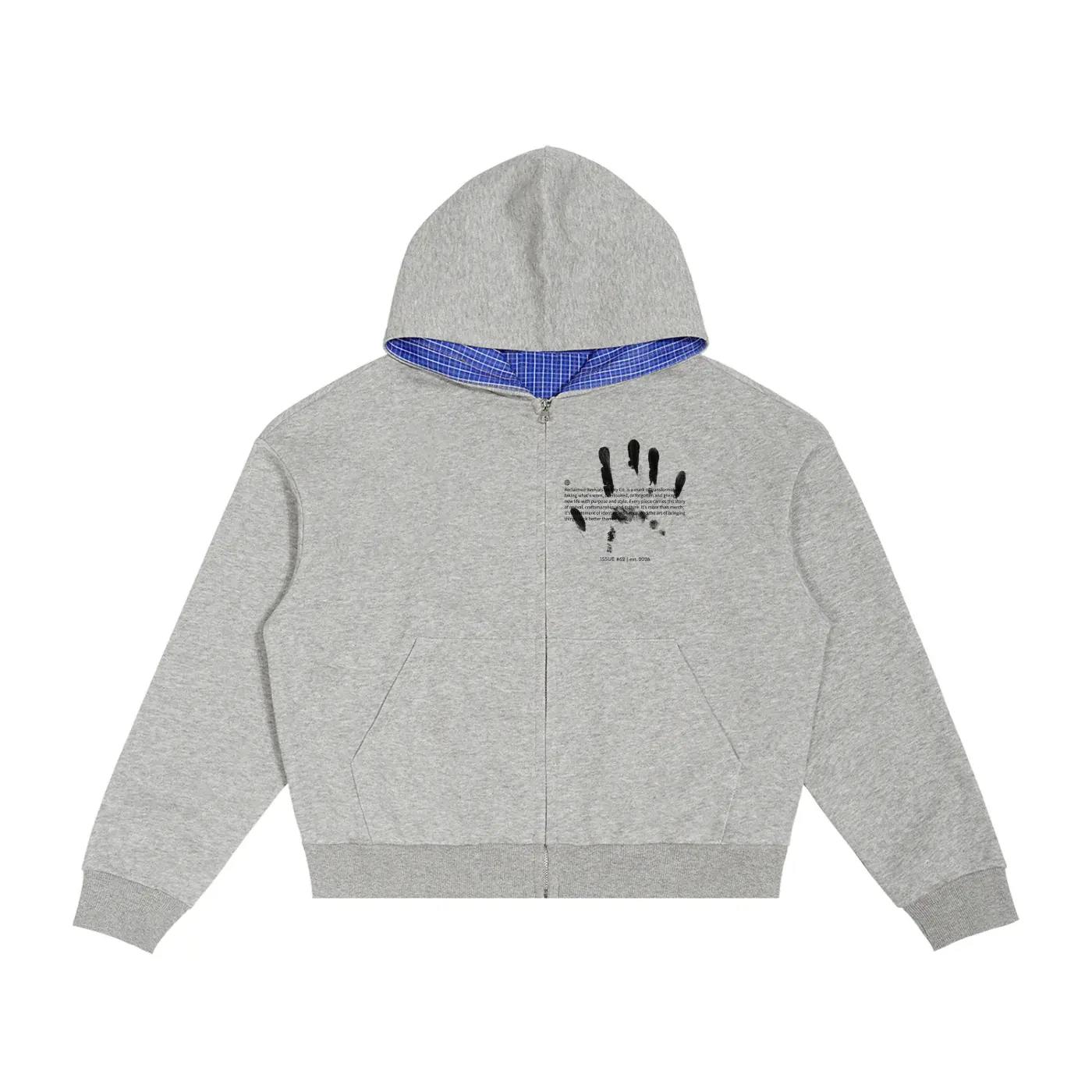 Contrast Plaid Boxy Zip Hoodie
