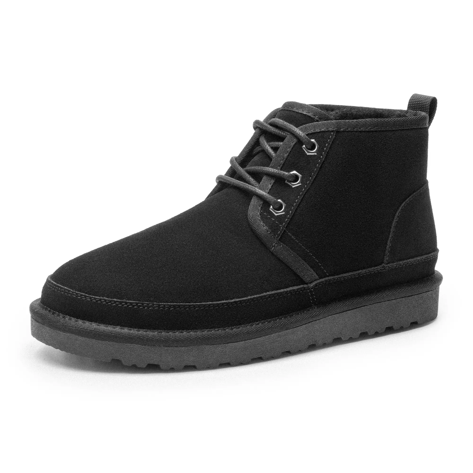 【BRUNO MARC Anniversary】 Men's Winter Genuine Suede Leather Ankle Boots - FuzzyGo Cozy, Soft Fur-Lined Padded Closed Heel Footwear for Cold Weather, Lightweight Outdoor Casual Use, TikTok Shop Back to School, Outdoors, Solid, 110G, Tpr Sole