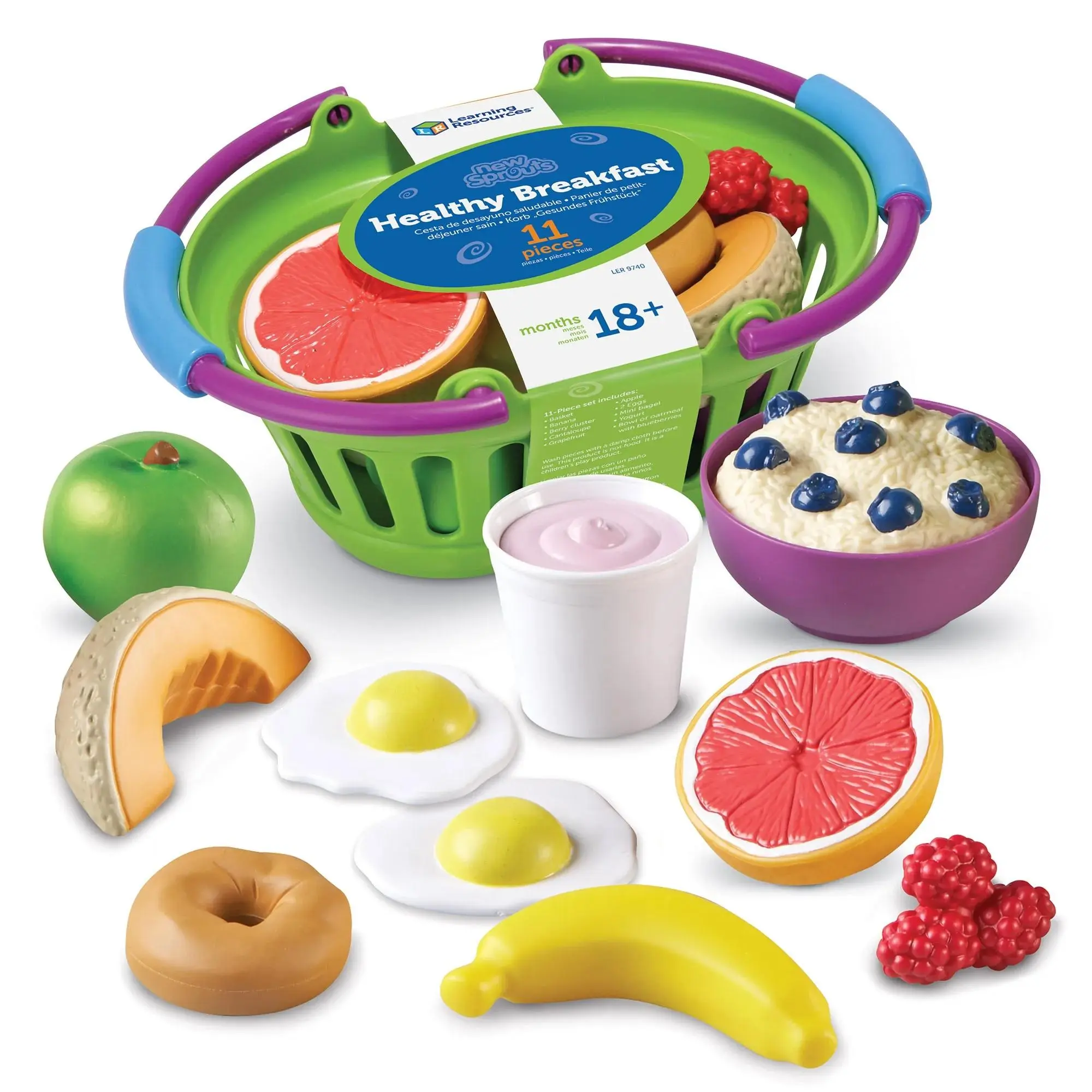 Learning Resources New Sprouts Healthy Breakfast, Pretend Play Food Toys for Toddlers, Fine Motor Skills & Lunch Basket Pretend Play Food, 18 Piece Set, Ages 18 mos+