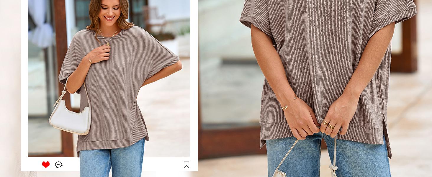 Tankaneo Womens Oversized T Shirts Summer Casual Ribbed Batwing Short Sleeve Tunic Tops Loose Fit Dolman Sleeve Tees Tankaneo Womens Oversized T Shirts Summer Casual Ribbed Batwing Short Sleeve Tunic Tops Loose Fit Dolman Sleeve Tees